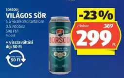 ALDI BORSODI Világos sör ajánlat