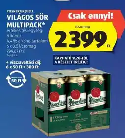 ALDI Pilsner Urquell Világos Sör Multipack ajánlat