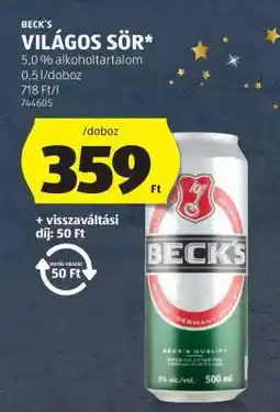 ALDI BECK'S Világos sör ajánlat