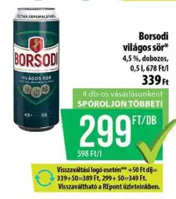 Coop BORSODI Világos sör ajánlat