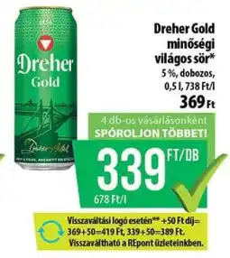 Coop Dreher Gold minőségi világos sör ajánlat