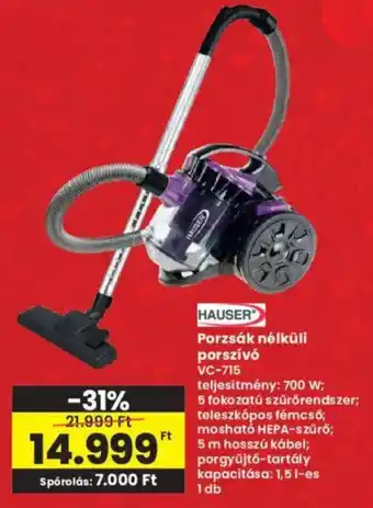 Interspar HAUSER Porzsák nélküli porszívó VC-715 ajánlat