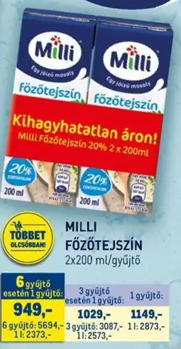 Metro Milli Főzőtejszín 20% ajánlat