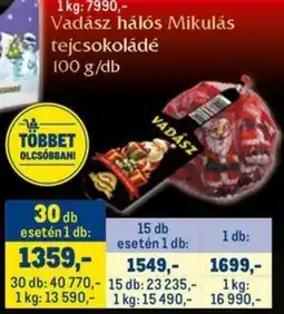 Metro Vadász hálós Mikulás tejcsokoládé ajánlat