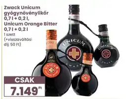 Spar Zwack Unicum gyógynövénylikőr és Unicum Orange Bitter ajánlat