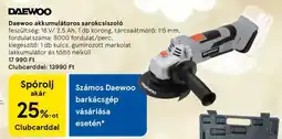 Tesco Daewoo akkumulátoros sarokcsiszoló ajánlat