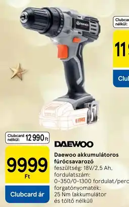 Tesco Daewoo akkumulátoros fúrócsavarozó ajánlat