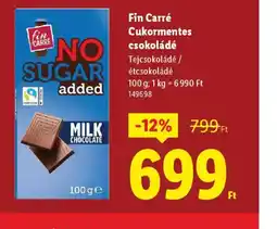 Lidl Fin Carré Cukormentes csokoládé ajánlat