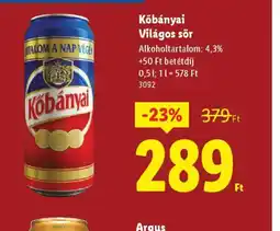Lidl Kőbányai Világos sör ajánlat
