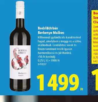 Lidl Bodri&Urbán Berkenye Malbec ajánlat