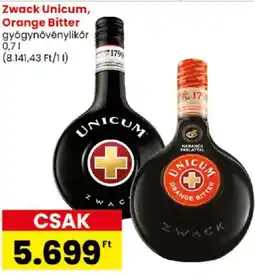 Spar Zwack Unicum, Orange Bitter gyógynövénylikör ajánlat