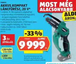 ALDI FERREX AKKUS KOMPAKT LÁNCFŰRÉSZ, 20 V ajánlat