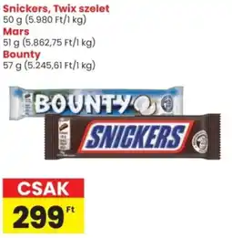 Spar Snickers, Twix szelet, Mars, Bounty ajánlat