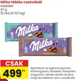 Spar Milka táblás csokoládé ajánlat