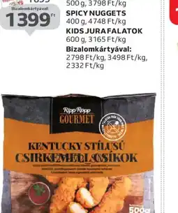 Auchan RIPP-ROPP GOURMET KENTUCKY STÍLUSÚ CSIRKEMELL CSÍKOK ajánlat