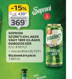 Auchan SOPRONI SZŰRETLEN LAGER VAGY 1895 VILÁGOS DOBOZOS SÖR ajánlat