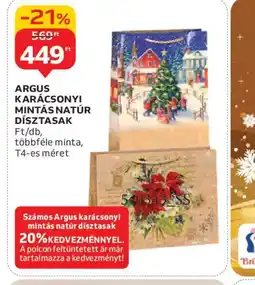 Auchan ARGUS KARÁCSONYI MINTÁS NATÚR DÍSZTASAK ajánlat
