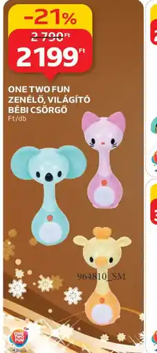 Auchan ONE TWO FUN ZENÉLŐ, VILÁGÍT BÉBI CSÖRGŐ ajánlat