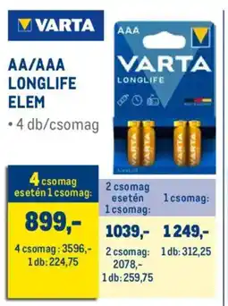 Metro Varta AA/AAA Longlife elem ajánlat