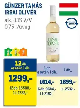 Metro Günzer Tamás irsai Olivér ajánlat