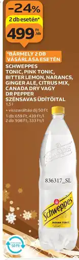 Auchan Schweppes tonic, pink tonic, bitter lemon, narancs, ginger ale, citrus mix, canada dry vagy dr pepper ajánlat