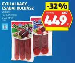 ALDI Gyulai, csabai kolbász ajánlat