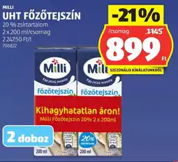 ALDI Milli UHT főzőtejszín ajánlat