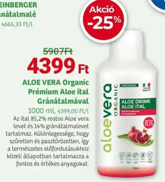 Herbaház ALOE VERA Organic Prémium Aloe ital Gránátalmával ajánlat