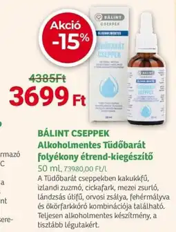 Herbaház BÁLINT CSEPPEK Alkoholmentes Tüdőbarát folyékony étrend-kiegészítő ajánlat