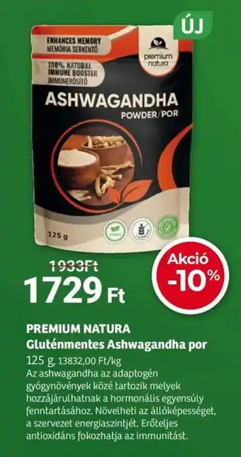 Herbaház PREMIUM NATURA Gluténmentes Ashwagandha por ajánlat