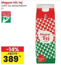 Spar Magyar ESL tej 2,8%-os ajánlat