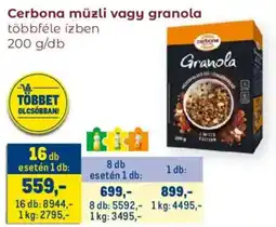 Metro Cerbona müzli, granola ajánlat