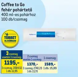 Metro Coffee to Go fehér pohártető ajánlat