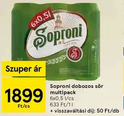 Tesco Soproni dobozos sör multipack ajánlat