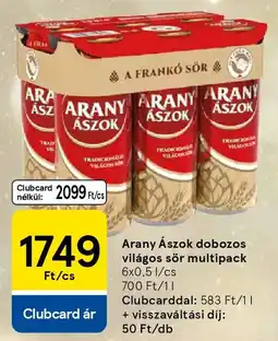 Tesco Arany Ászok dobozos világos sör multipack ajánlat