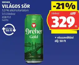 ALDI Dreher világos sör ajánlat