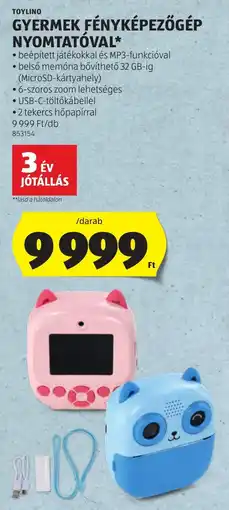 ALDI Toylino gyermek fényképezőgép nyomtatóval ajánlat