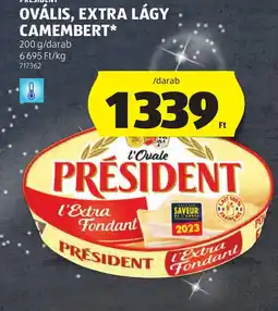 ALDI PRÉSIDENT OVÁLIS, EXTRA LÁGY CAMEMBERT ajánlat