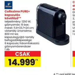 Spar Cafissimo PURE+ kapszulás kávéfőző ajánlat