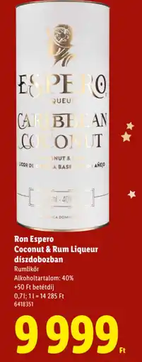Lidl Ron Espero Coconut +50 Ft betétdíj Rum Liqueur ajánlat