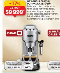 Auchan DE'LONGHI EC685.M PUMPÁS KÁVÉFŐZŐ ajánlat