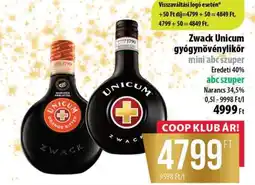 Coop Zwack Unicum gyógynövénylikőr ajánlat