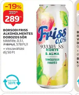 Auchan BORSODI FRISS ALKOHOLMENTES SÖR ajánlat