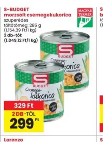 Interspar S-BUDGET morzsolt csemegekukorica ajánlat