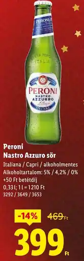 Lidl Peroni Nastro Azzuro sör ajánlat