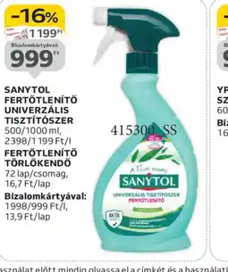 Auchan SANYTOL FERTŐTLENÍTŐ TISZTÍTSZER ajánlat