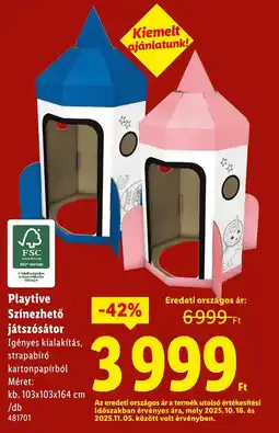 Lidl Playtive Színezhető játszósátor ajánlat