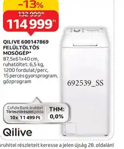 Auchan QILIVE 600147869 FELÜLTÖLTŐS MOSGÉP ajánlat