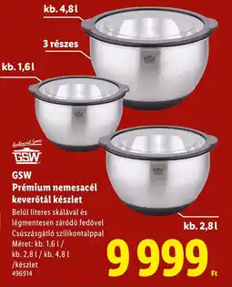 Lidl GSW Prémium nemesacél keverőtál készlet ajánlat