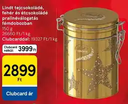 Tesco Lindt tejcsokoládé, fehér és étcsokoládé pralinéválogatás fémdobozban ajánlat